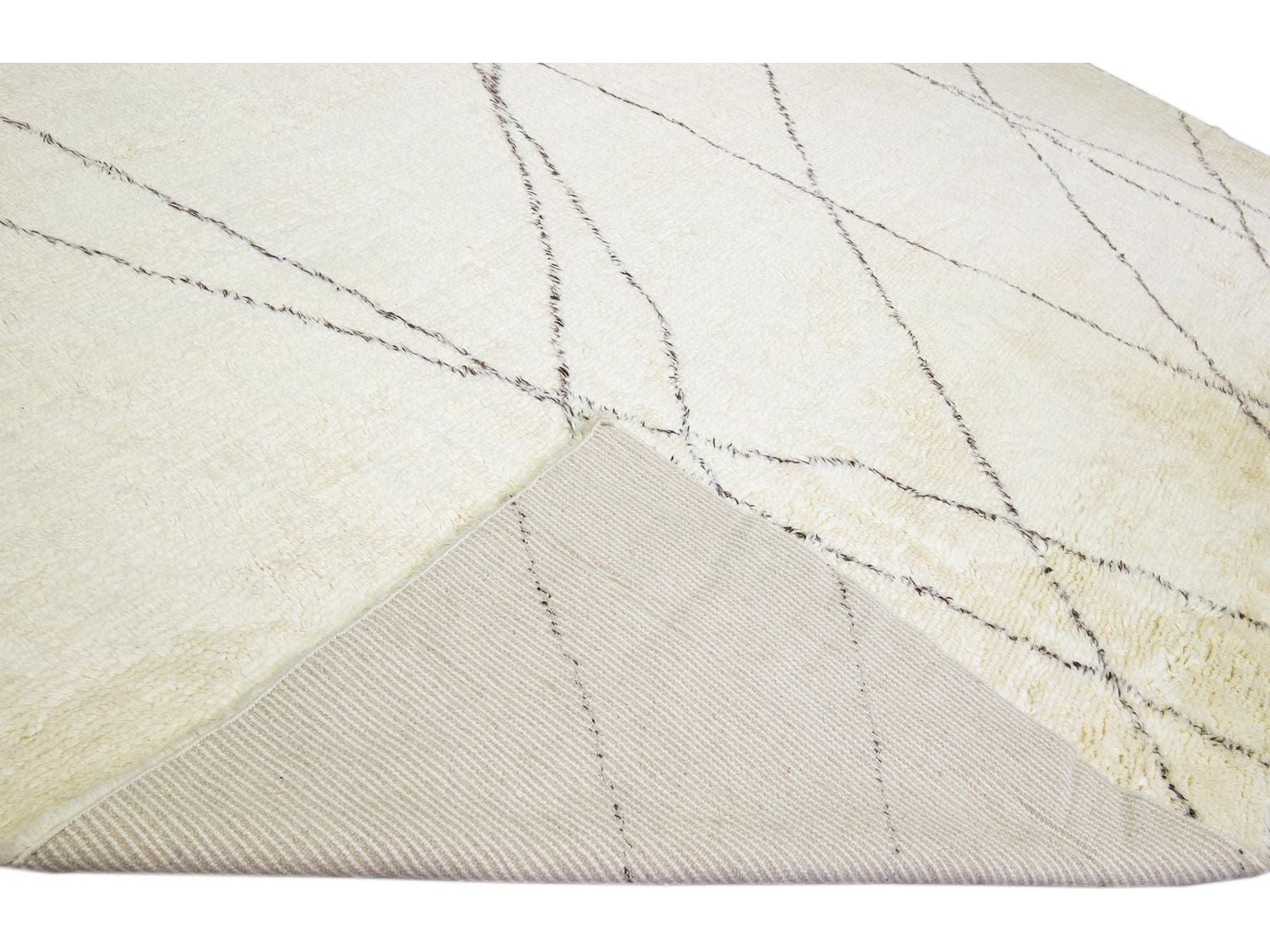 Modern Oversize Moroccan Style Handmade Tribal Pattern Ivory Wool Rug by Apadana