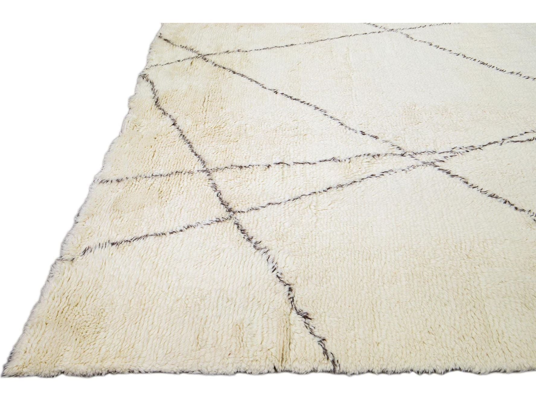 Modern Oversize Moroccan Style Handmade Tribal Pattern Ivory Wool Rug by Apadana
