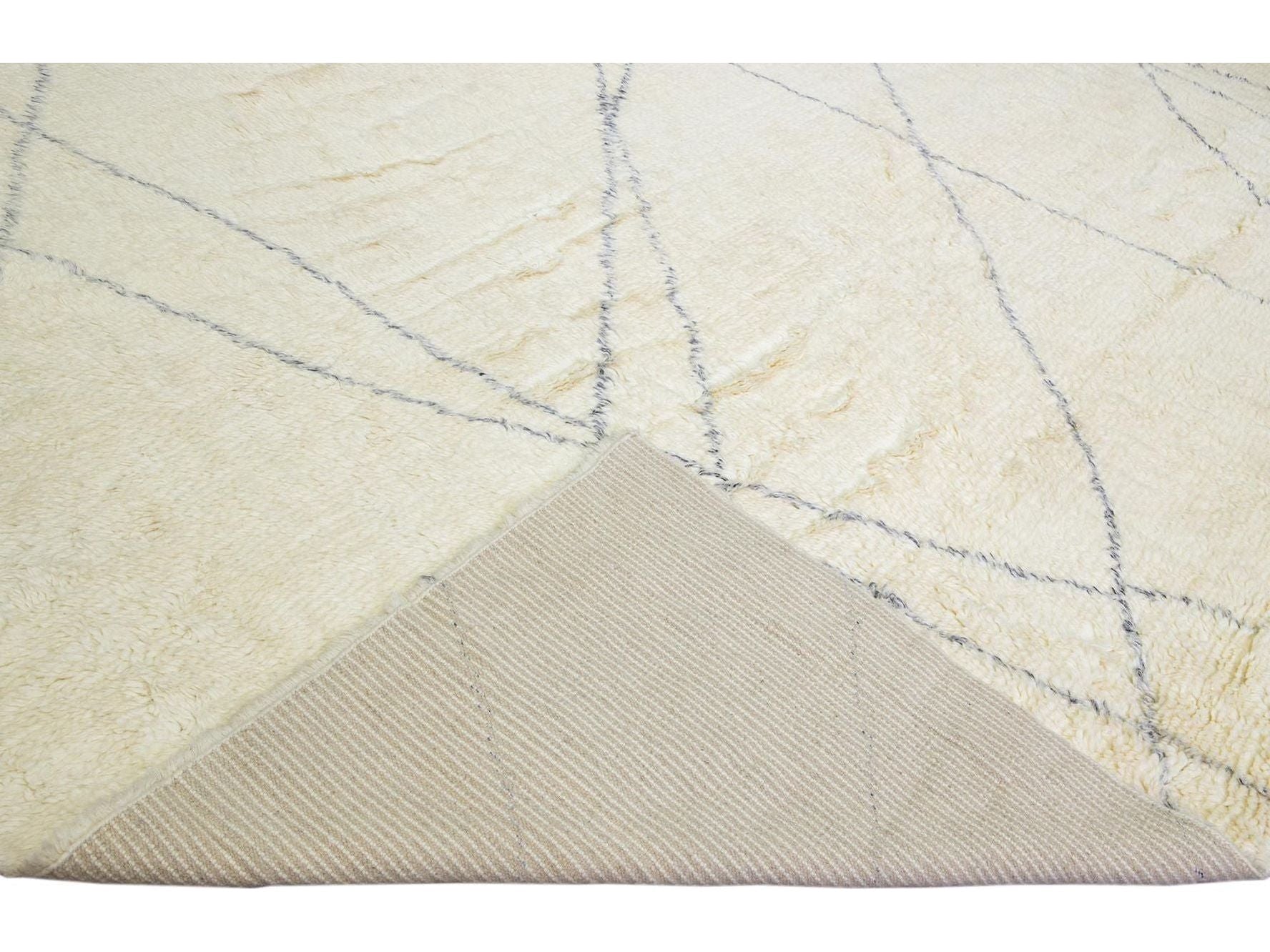 Ivory Modern Moroccan Style Handmade Gray Tribal Motif Boho Oversize Wool Rug