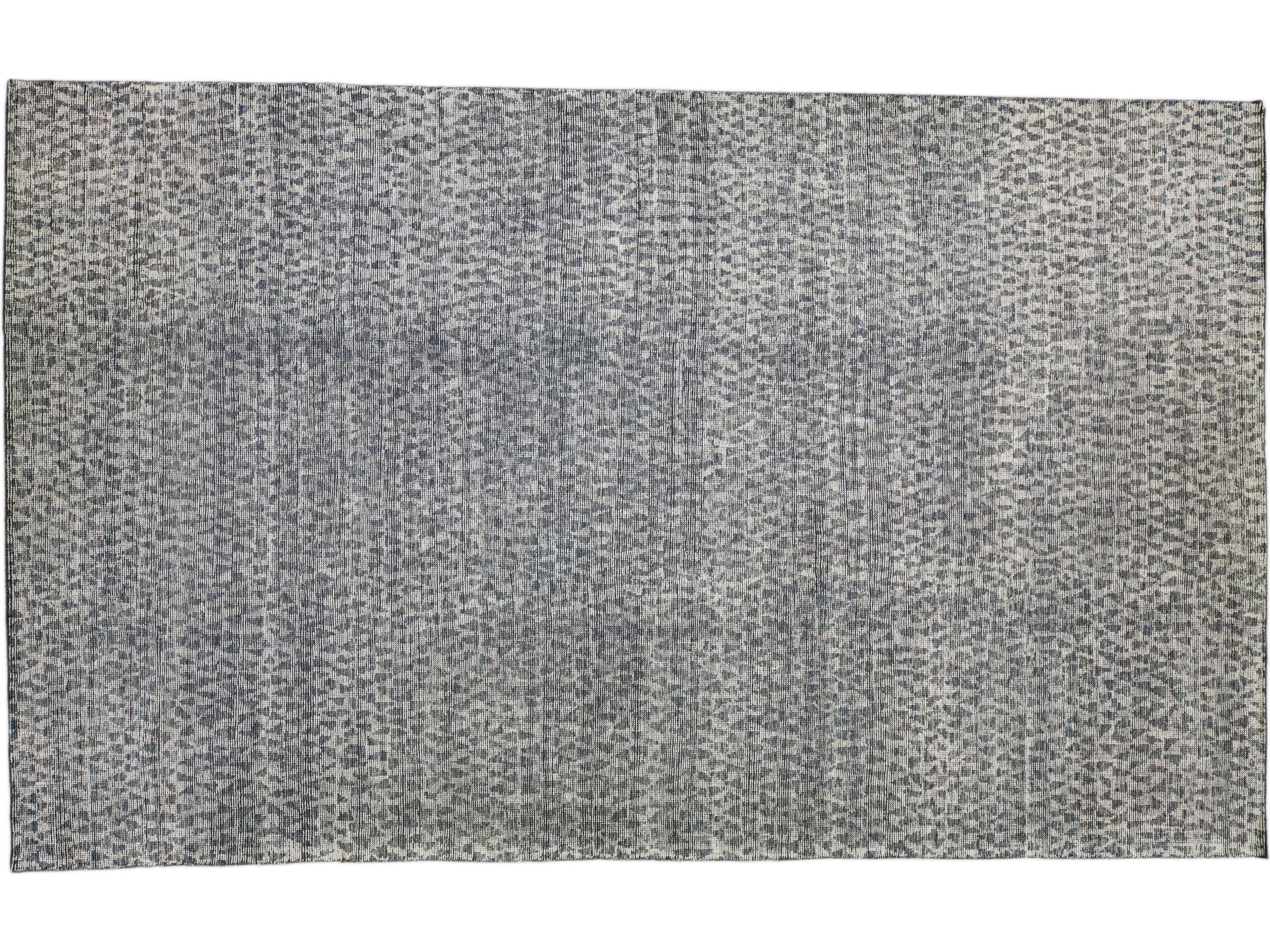 Gray Modern Apadana's Safi Collection Handmade Geometric Oversize Wool Rug