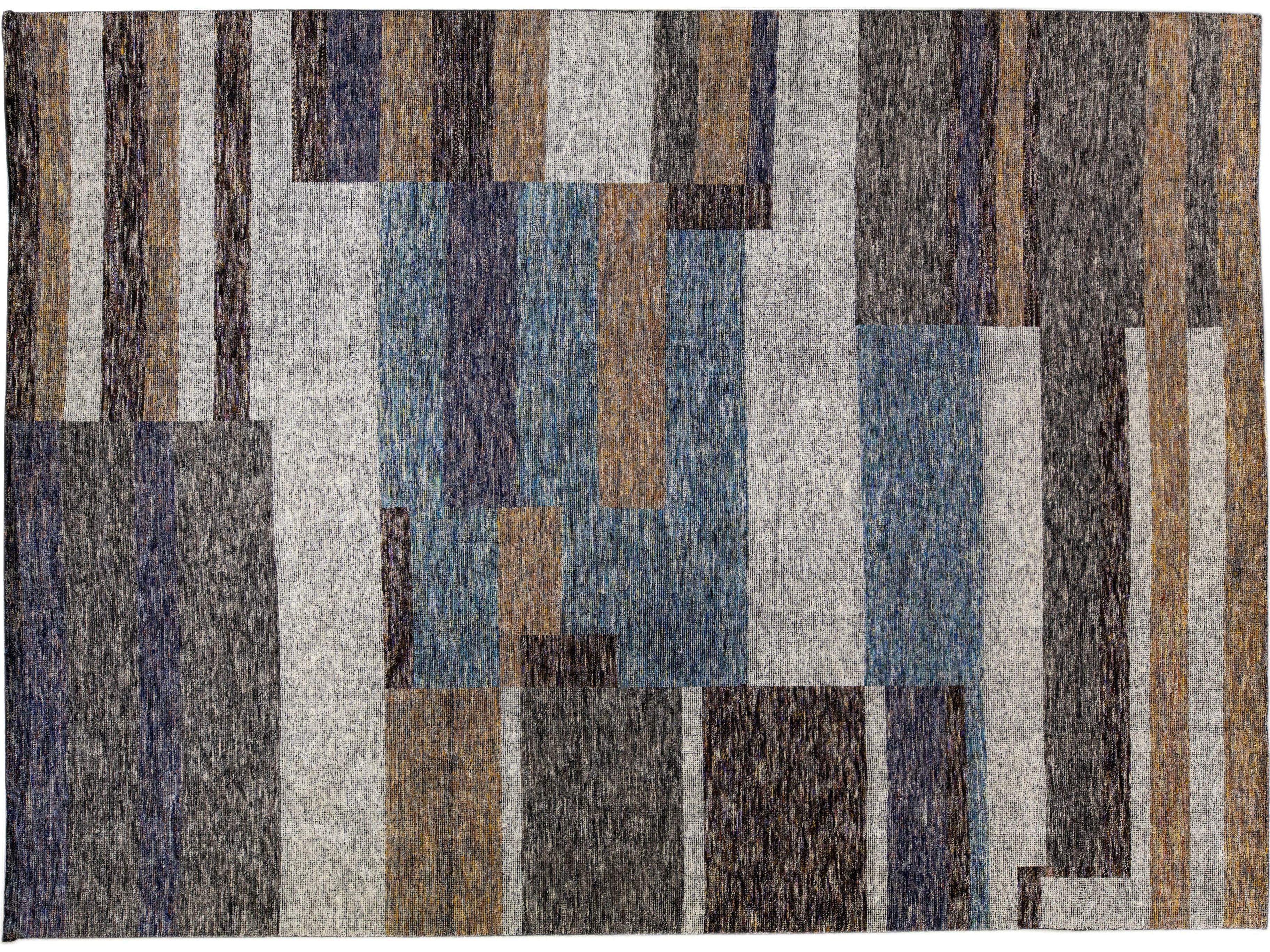 Modern Apadana's Safi Collection Handmade Abstract Earthy Tone Designed Wool Rug