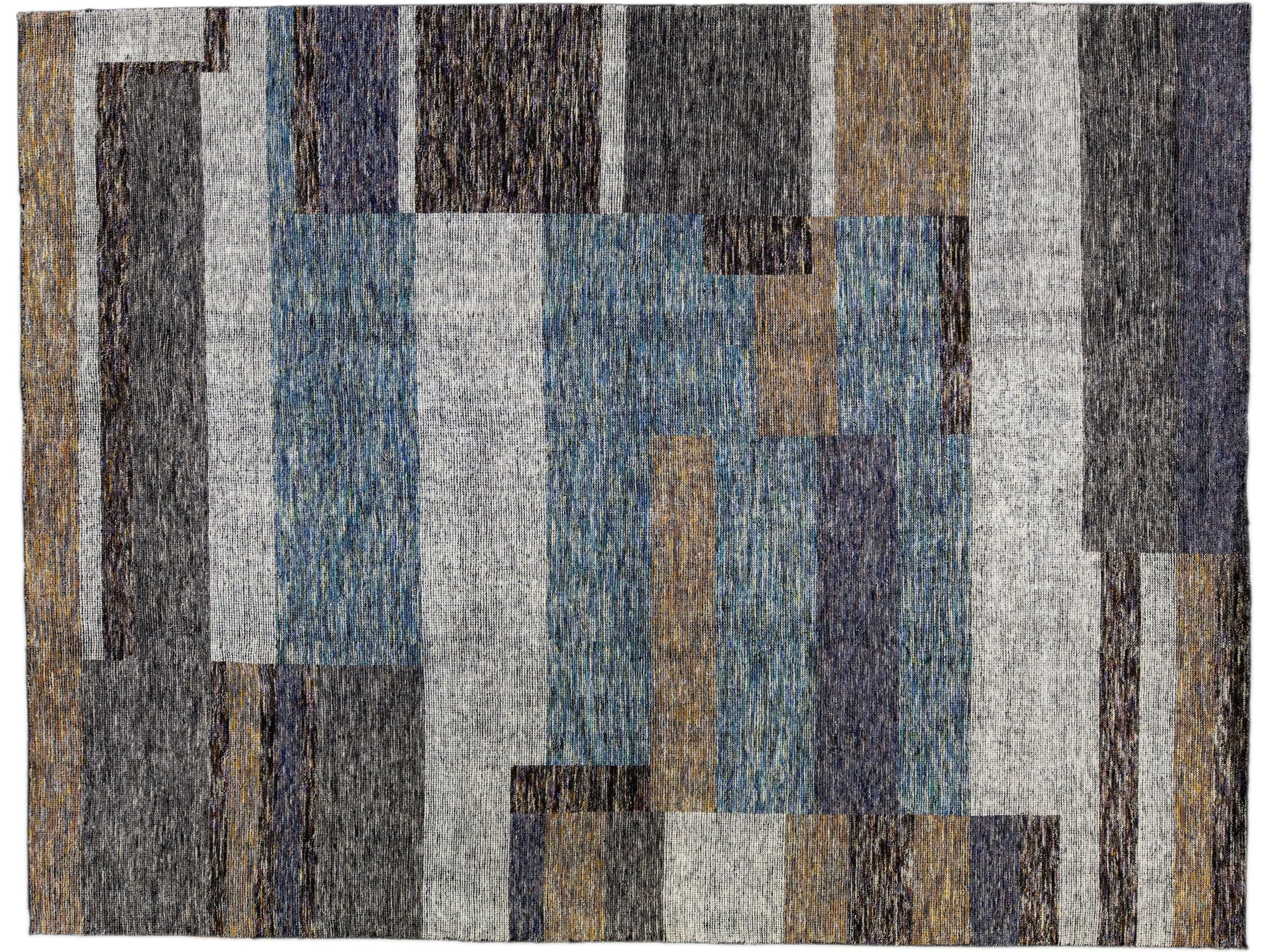 Modern Apadana's Safi Collection Handmade Earthy Tone Abstract Designed Wool Rug