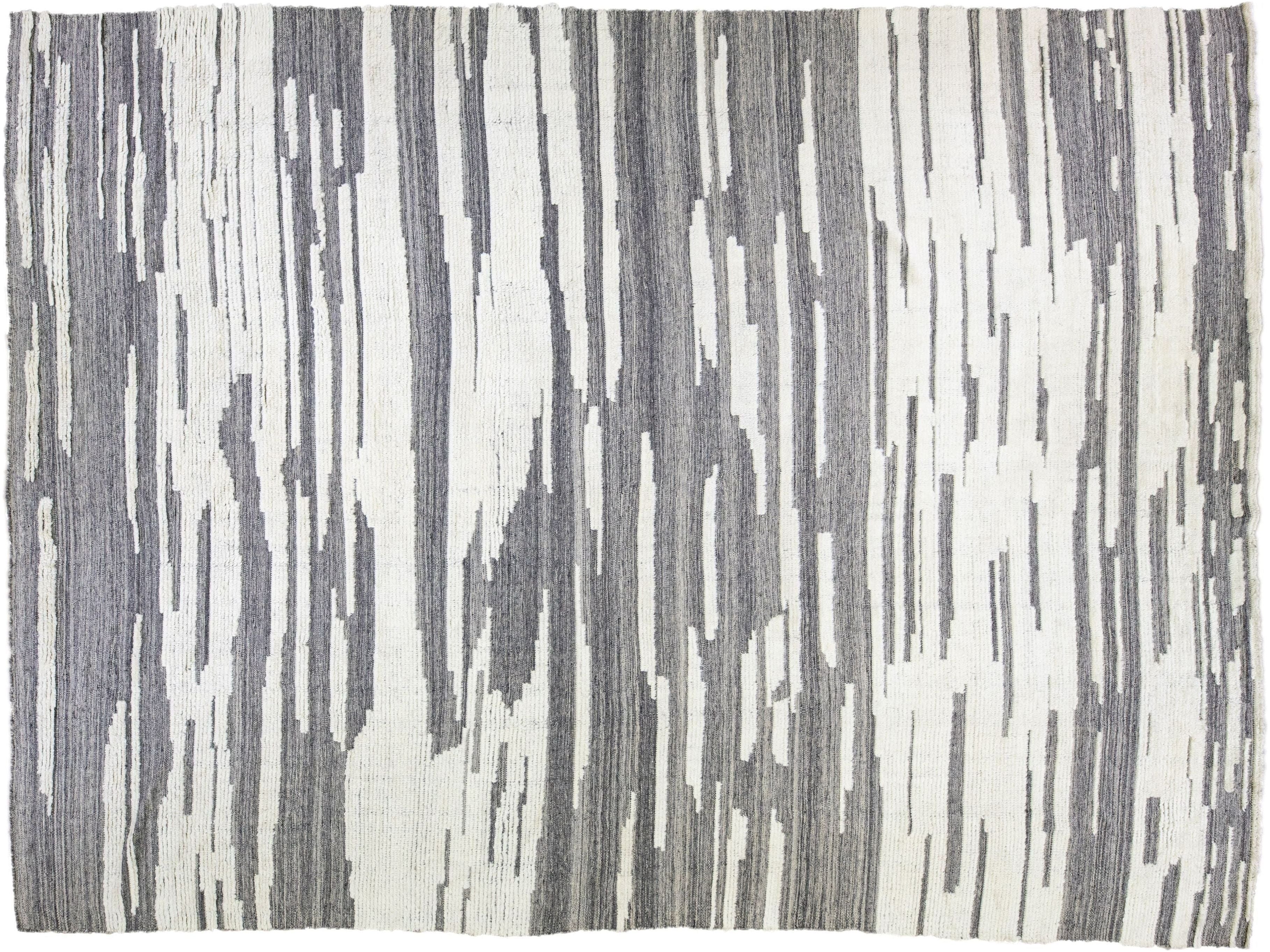 Gray Modern Moroccan Style Handmade Abstract Oversize Wool Rug by Apadana