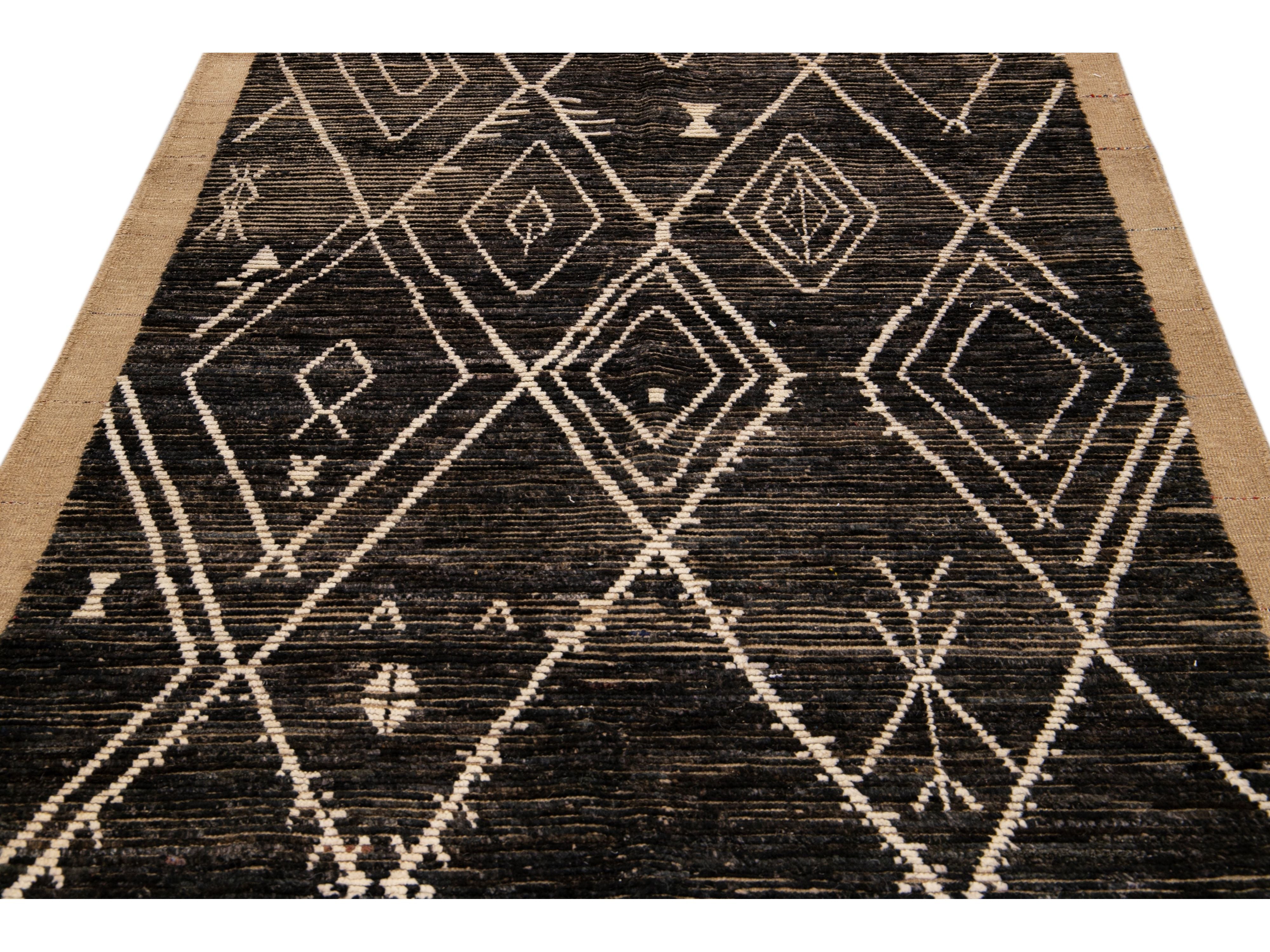 Modern Brown Moroccan Style Handmade Geometric Boho Wool Rug