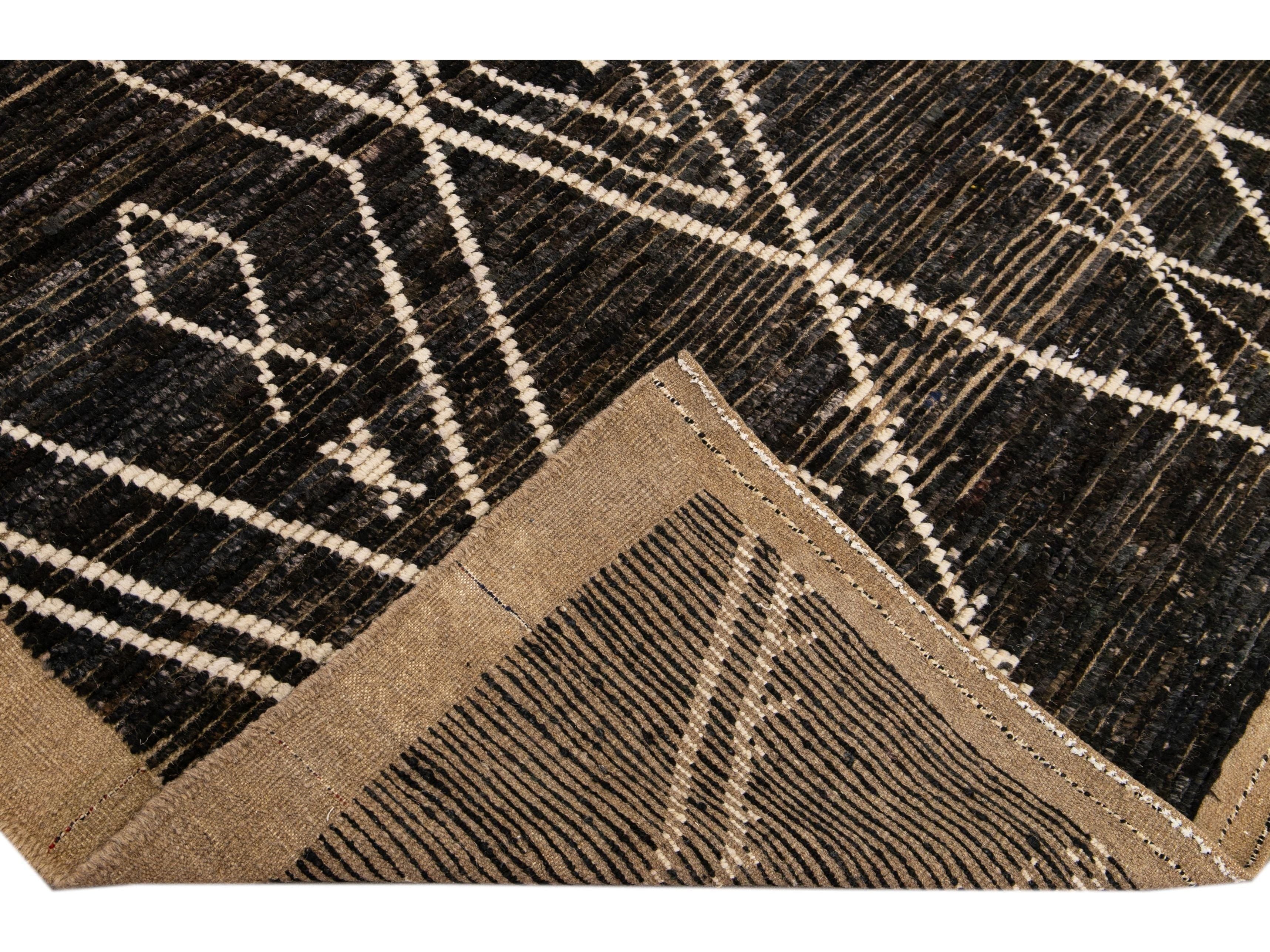 Modern Brown Moroccan Style Handmade Geometric Boho Wool Rug