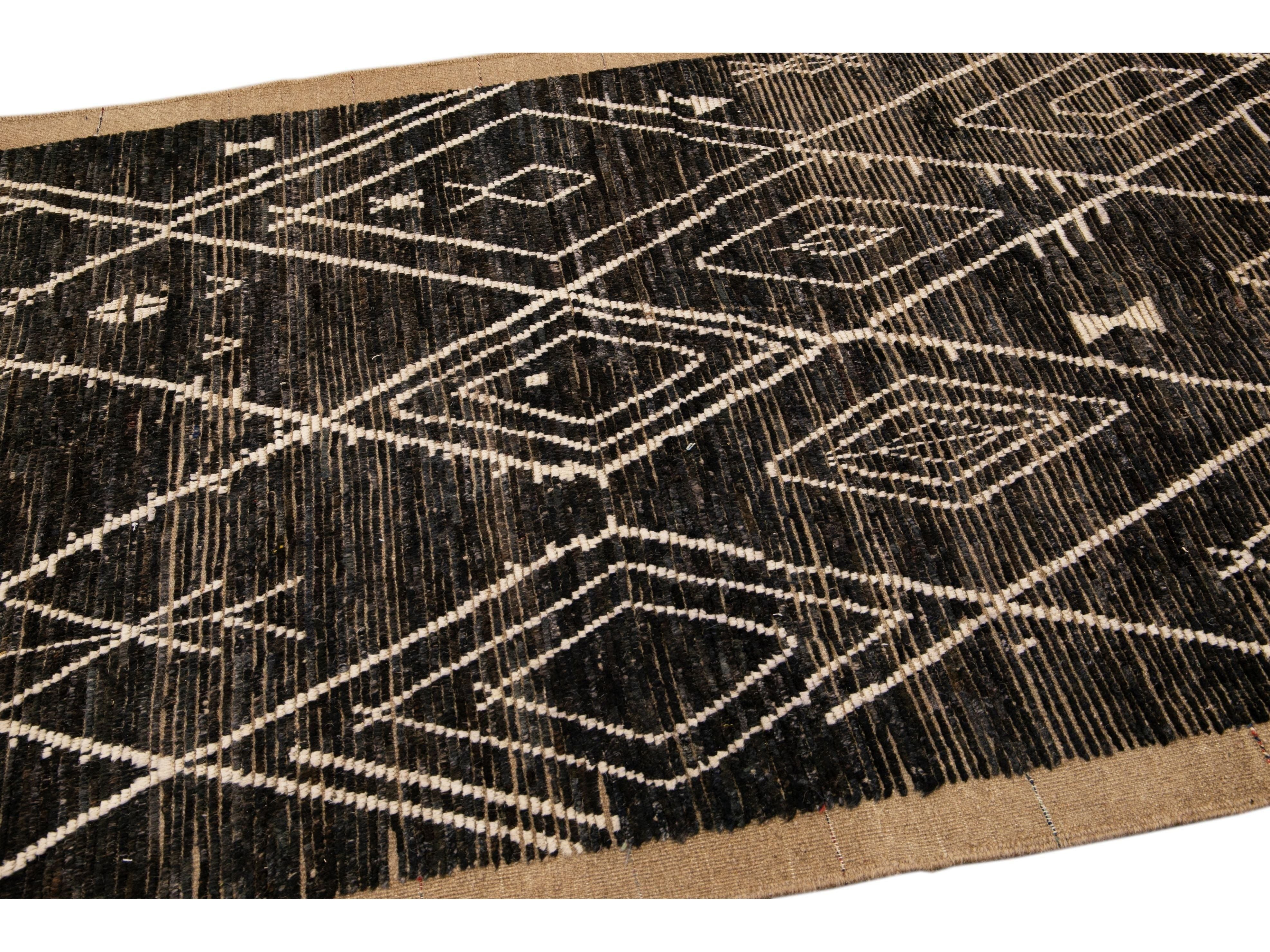 Modern Brown Moroccan Style Handmade Geometric Boho Wool Rug