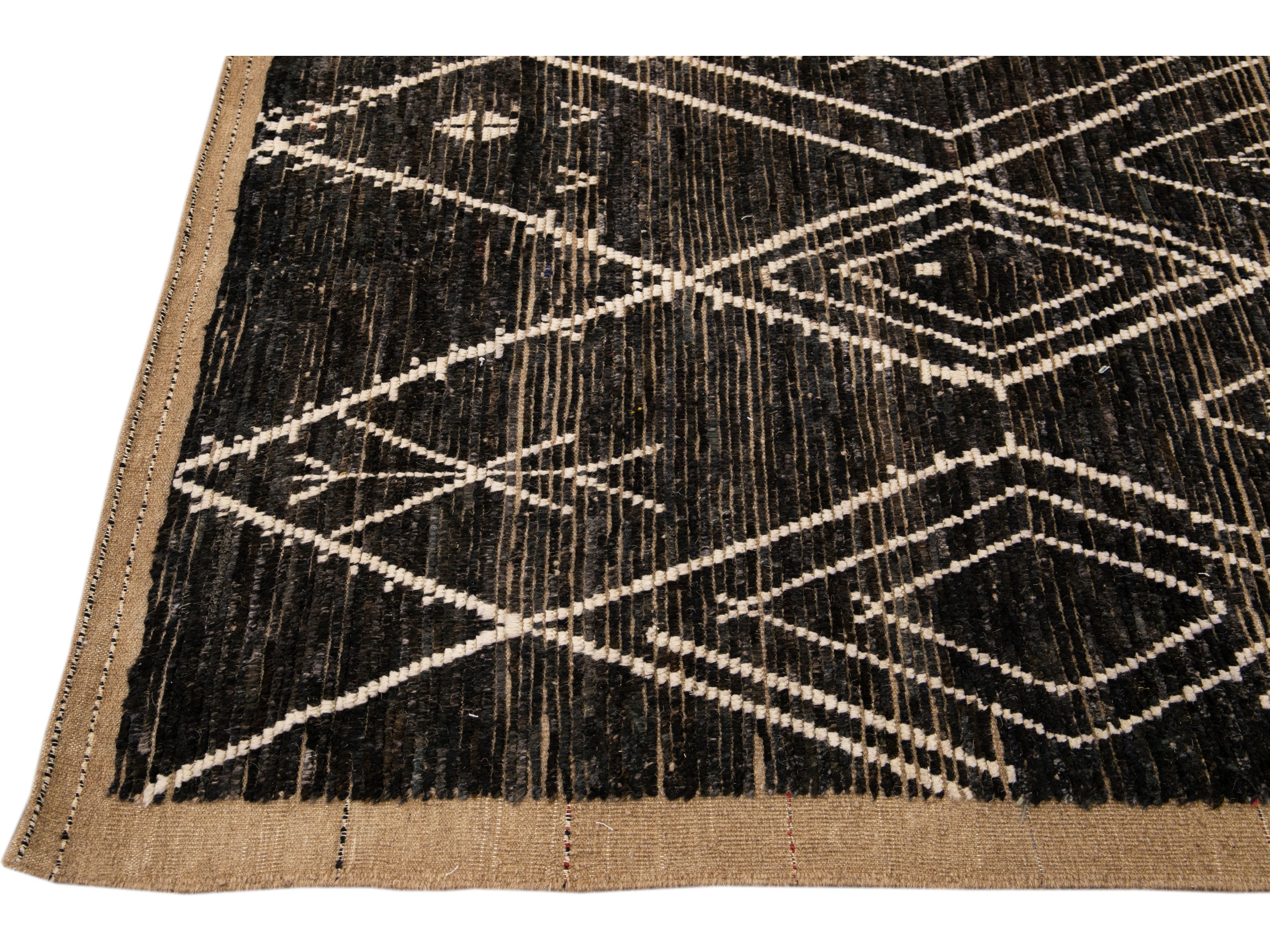 Modern Brown Moroccan Style Handmade Geometric Boho Wool Rug