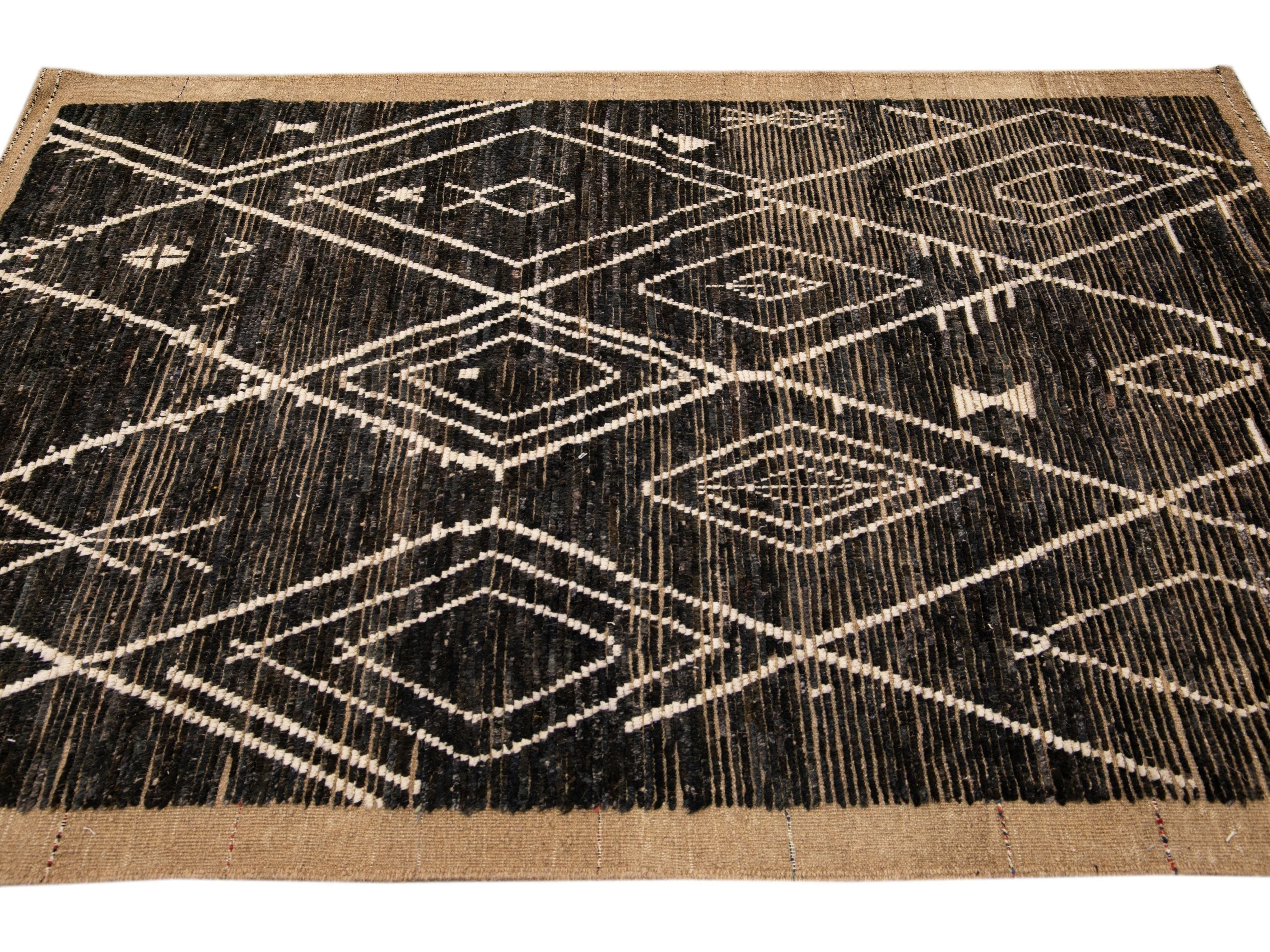 Modern Brown Moroccan Style Handmade Geometric Boho Wool Rug