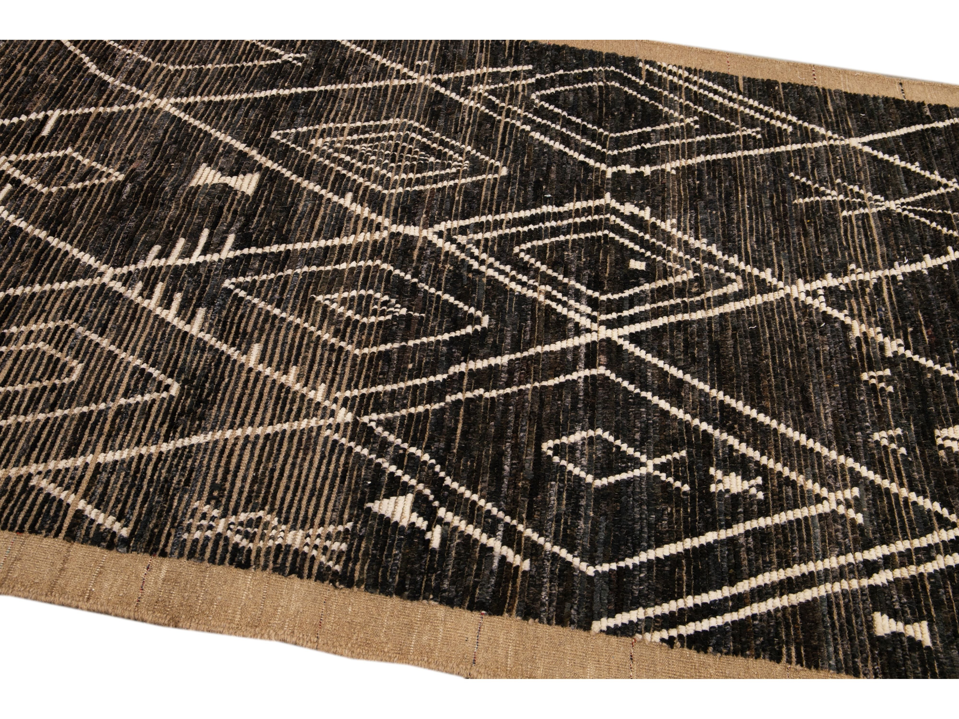 Modern Brown Moroccan Style Handmade Geometric Boho Wool Rug