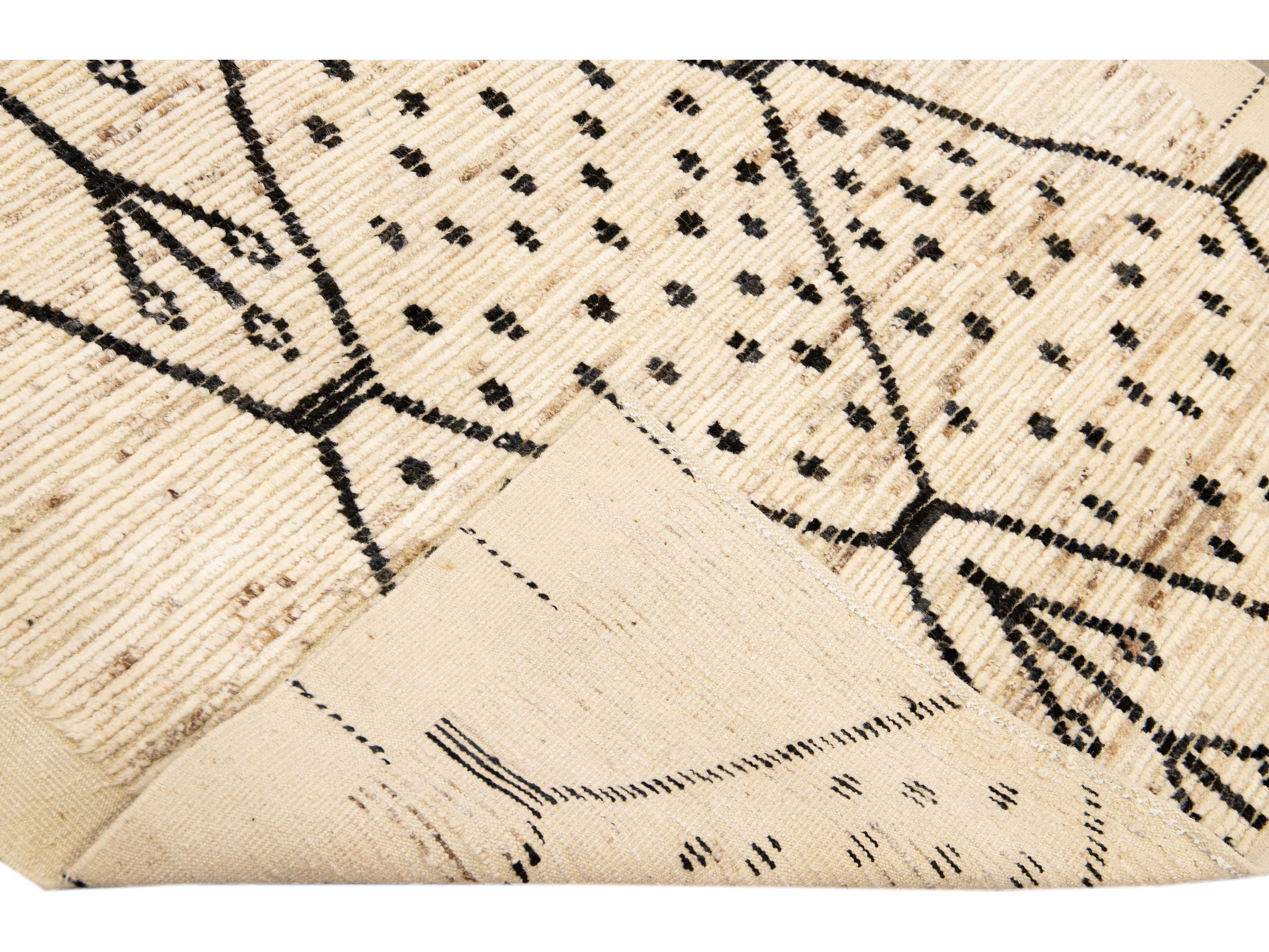 Modern Moroccan Style Handmade Geometric Pattern Beige Boho Wool Rug