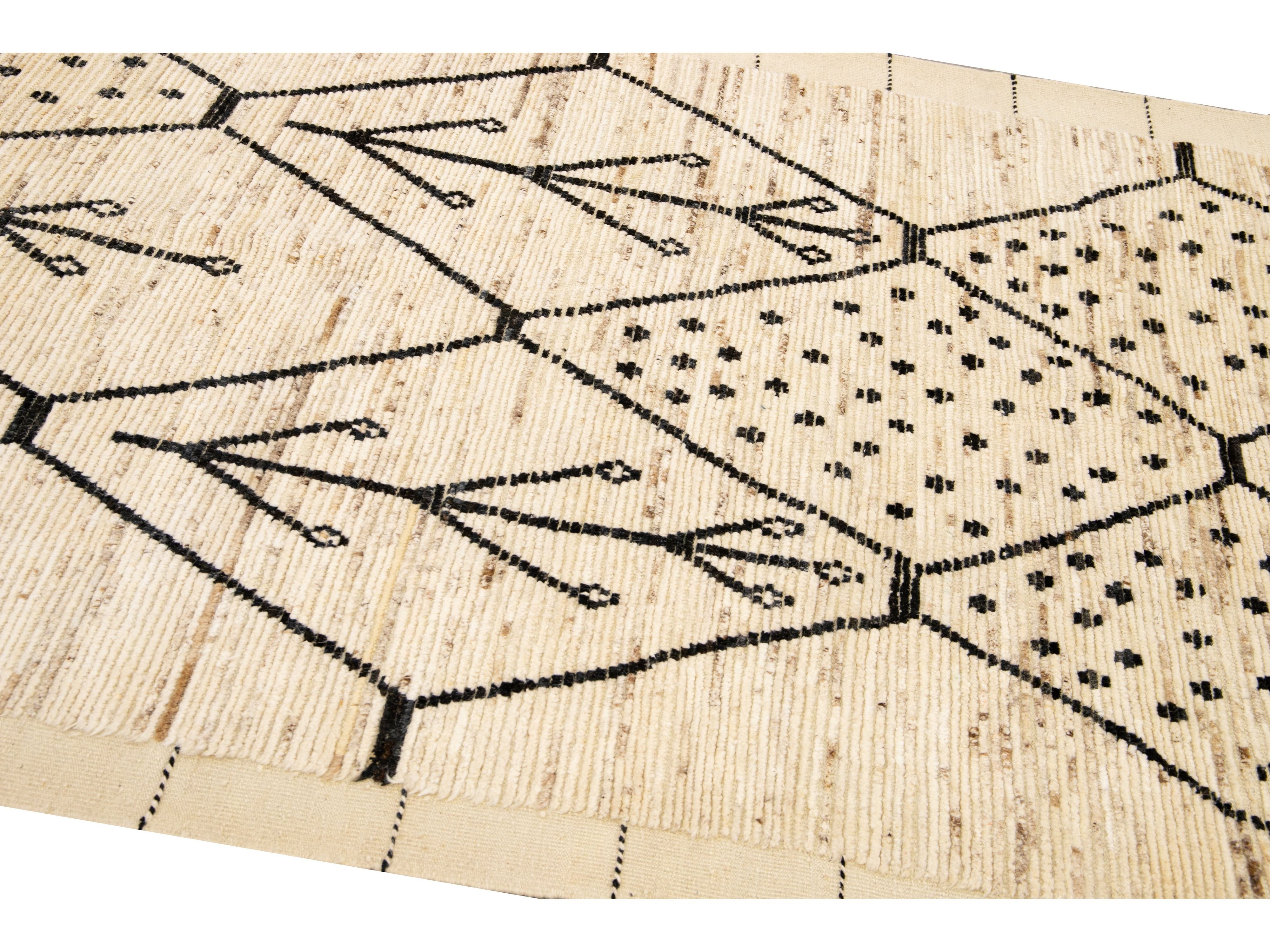 Modern Moroccan Style Handmade Geometric Pattern Beige Boho Wool Rug