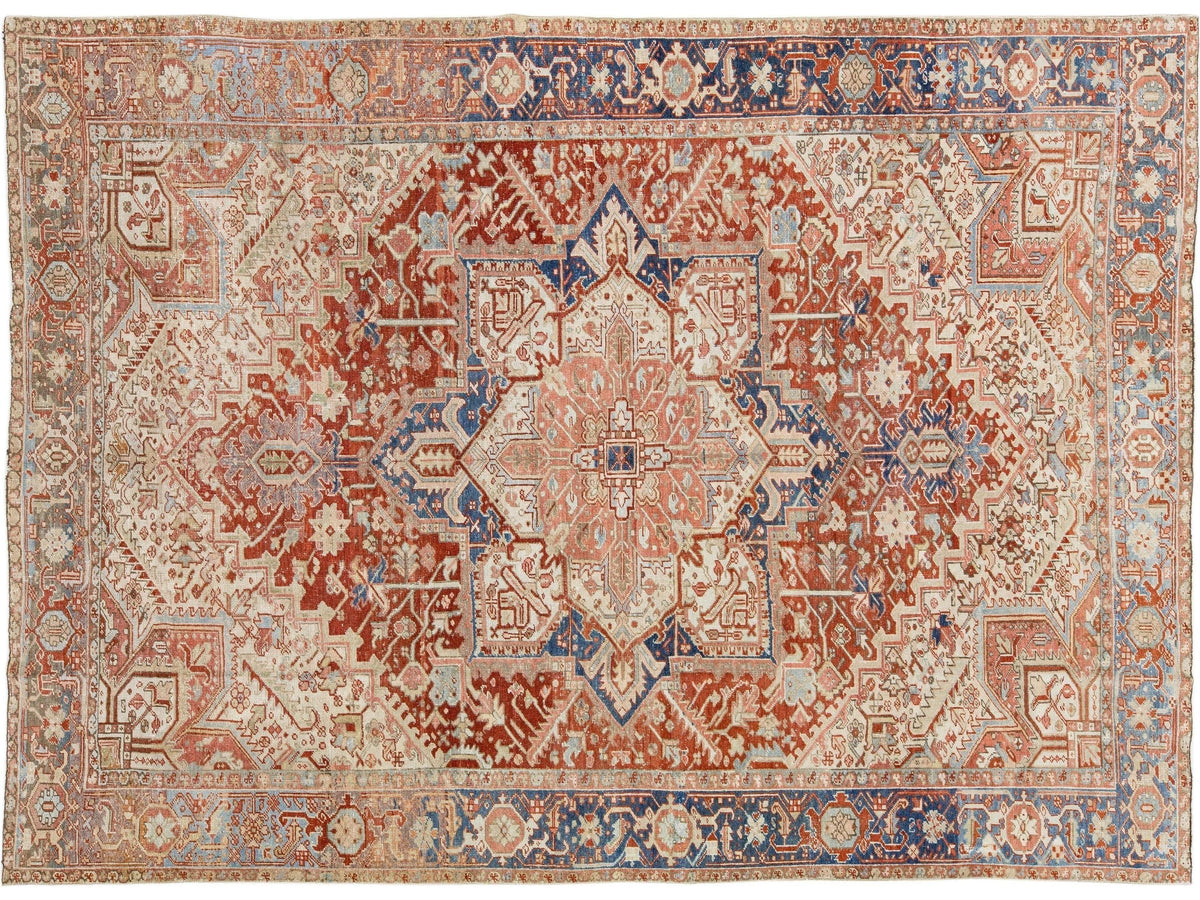 Antique Heriz Wool Rug 9 X 12