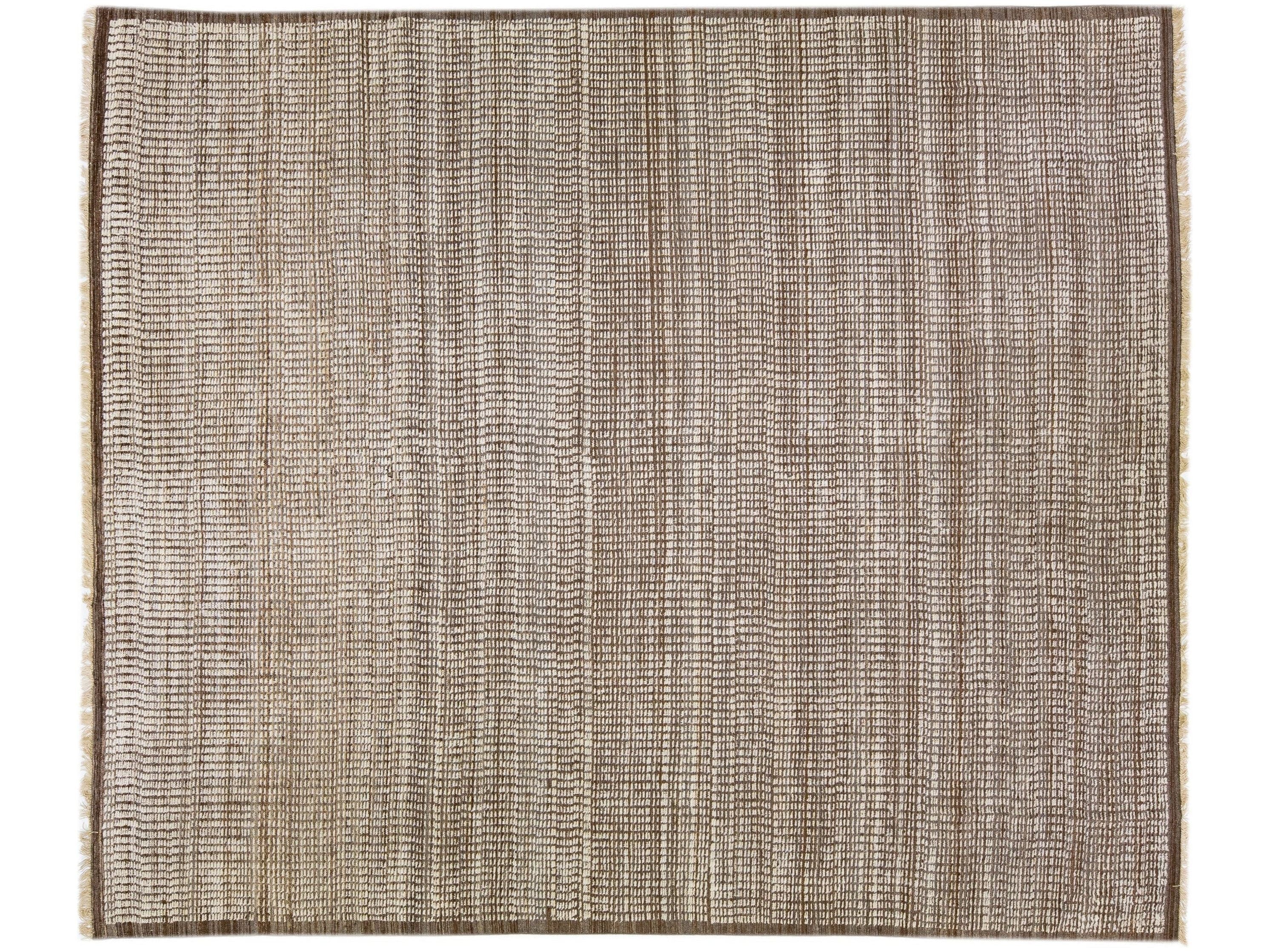 Brown Modern Moroccan Style Handmade Wool Rug with Subtle Pattern