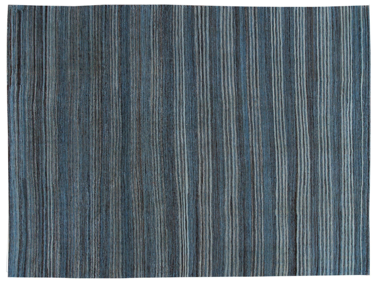 Modern Striped Flat-Weave Wool Rug 9 X 10
