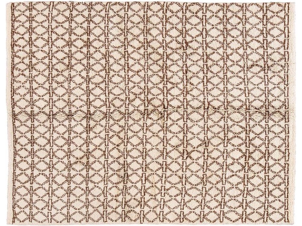 Modern Ivory Moroccan Tribal Wool Rug 6 X 8