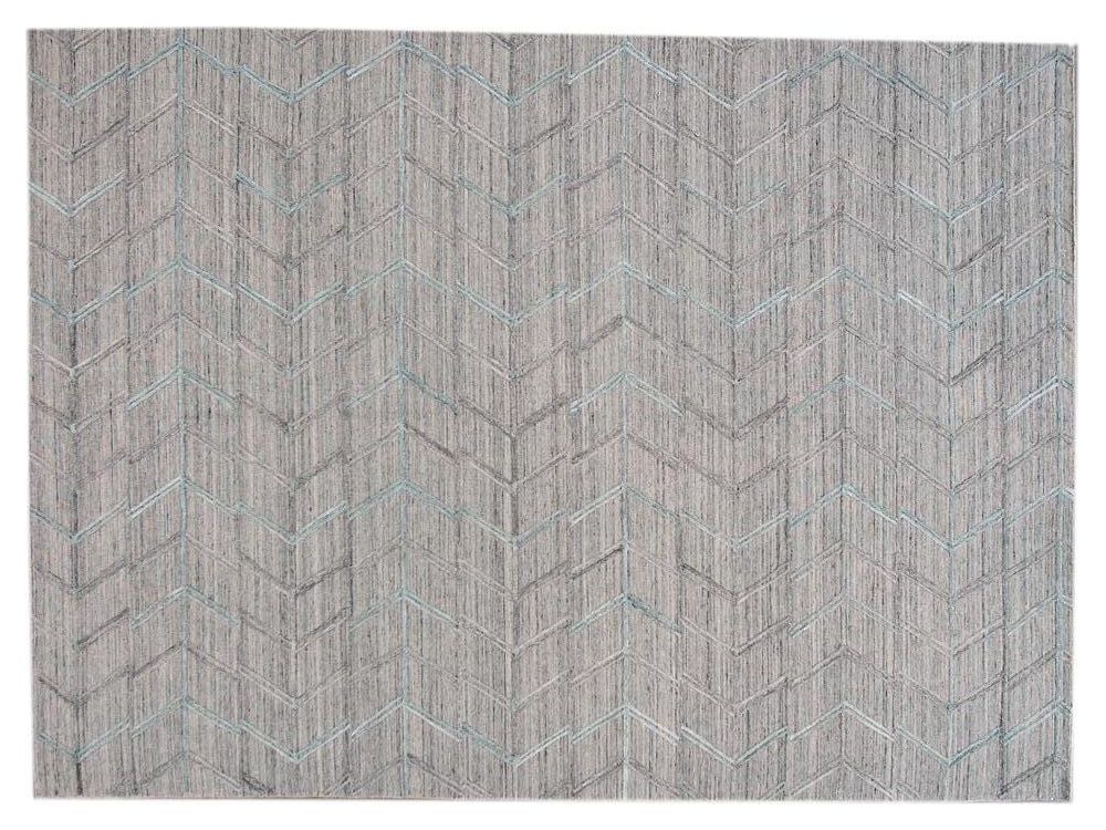Modern Gray Indian Transitional Flat-Weave Wool Rug  9 X 12