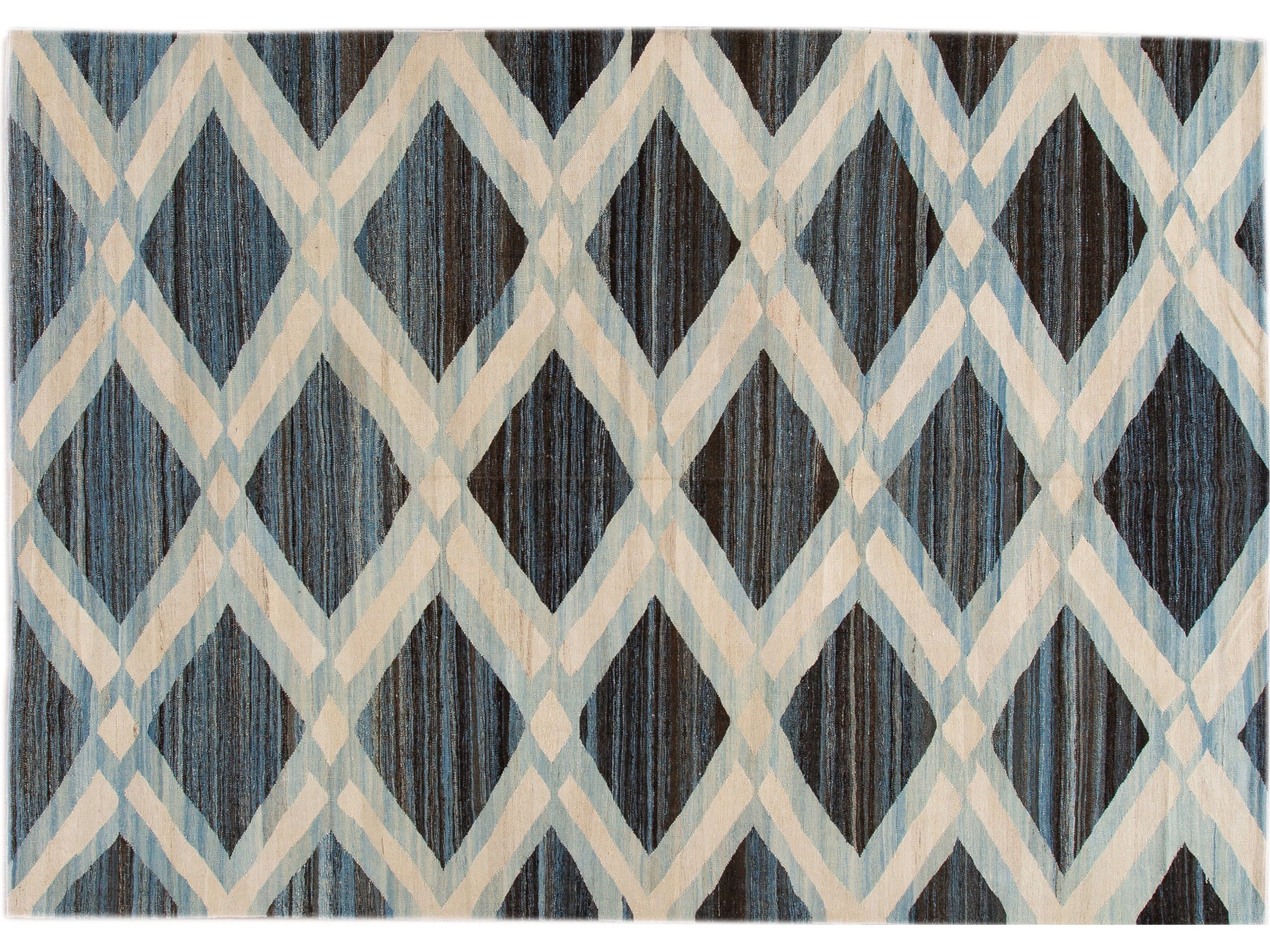 Modern Flat-Weave Wool Rug, 9 X 12