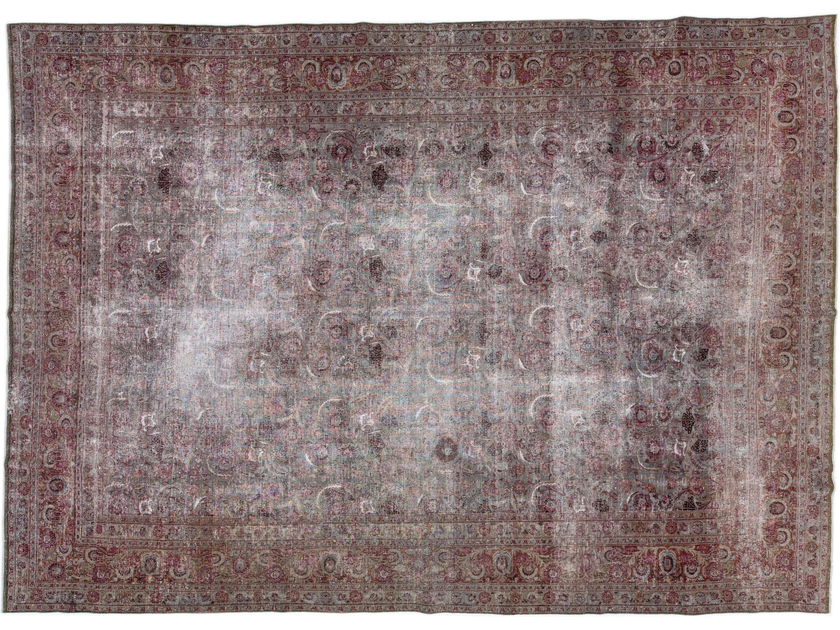 Antique Persian Tabriz Handmade Gray Wool Rug with Allover Design