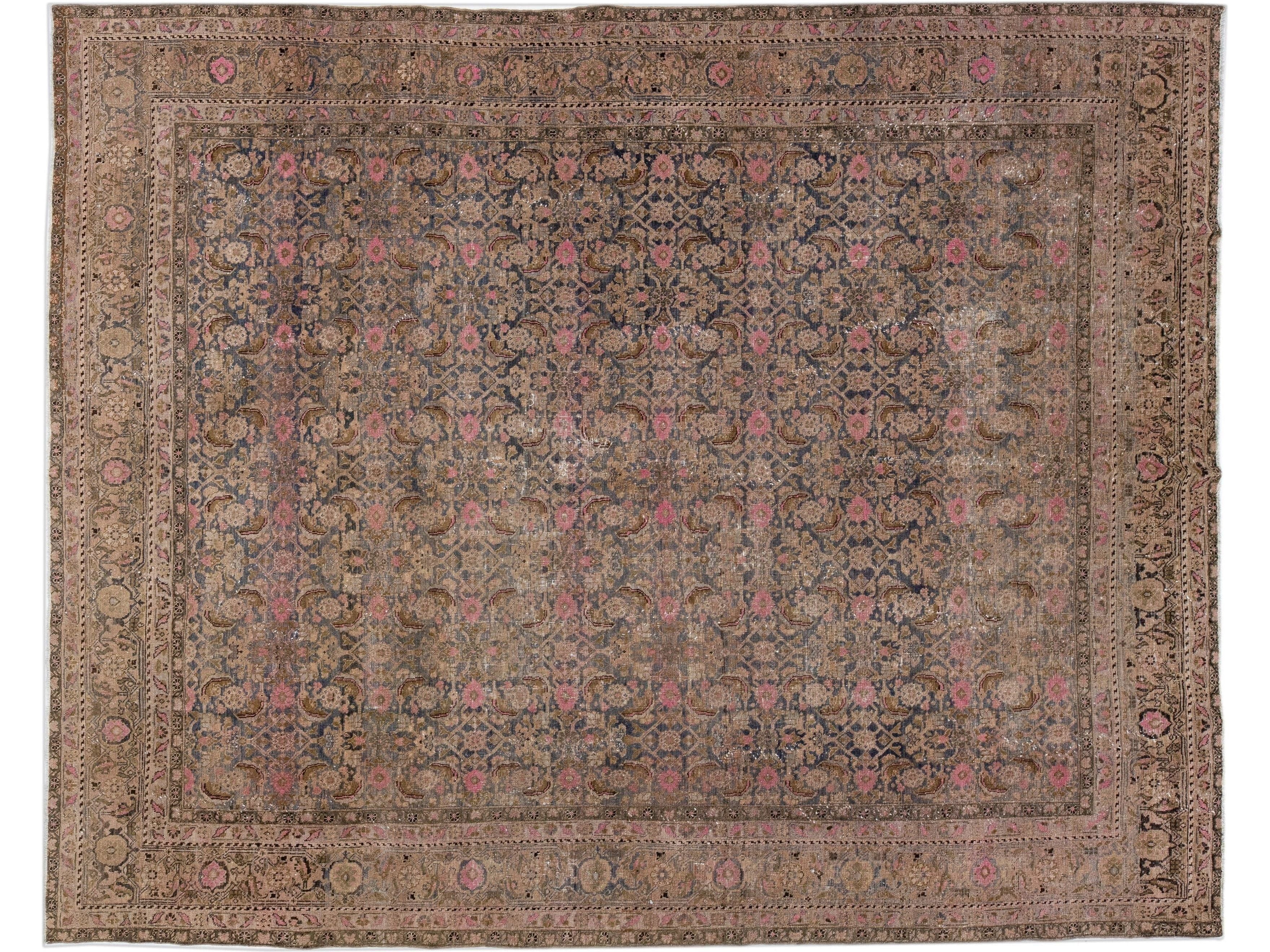 Antique Bidjar Handmade Gray Wool Rug With Allover Floral Pattern