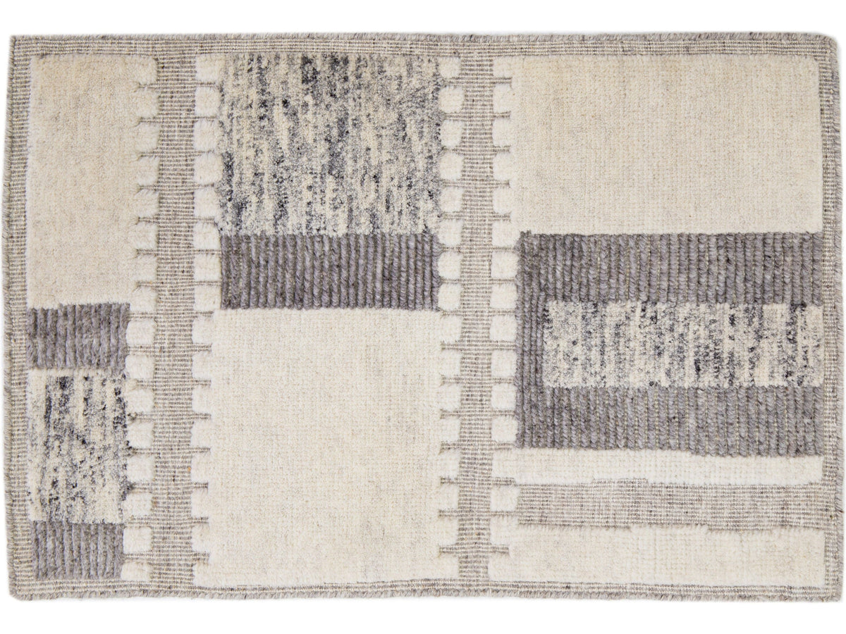 Modern Moroccan Wool and Viscose Custom Rug