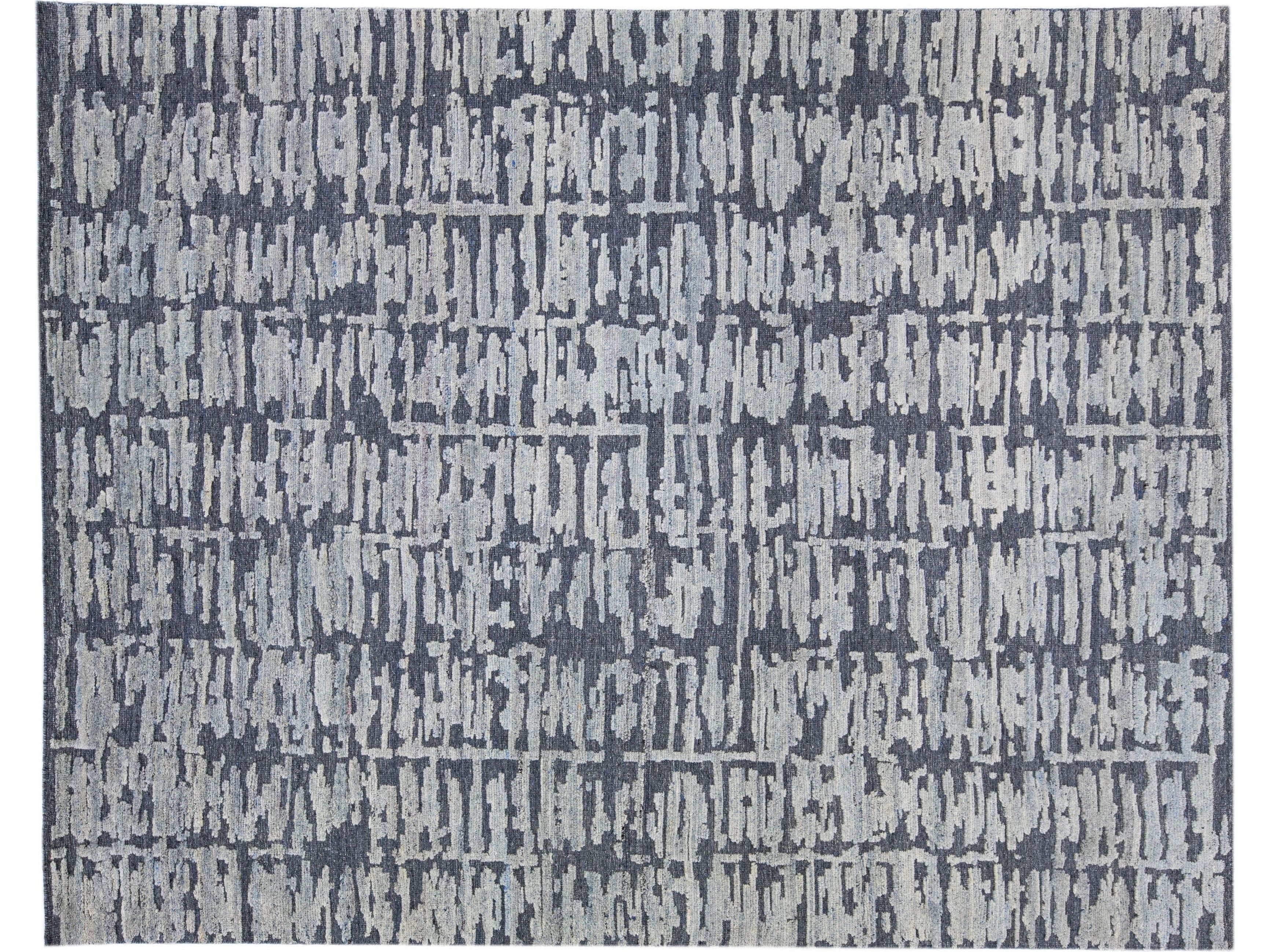 Blue Contemporary Berwyn Handmade Texture Wool Rug