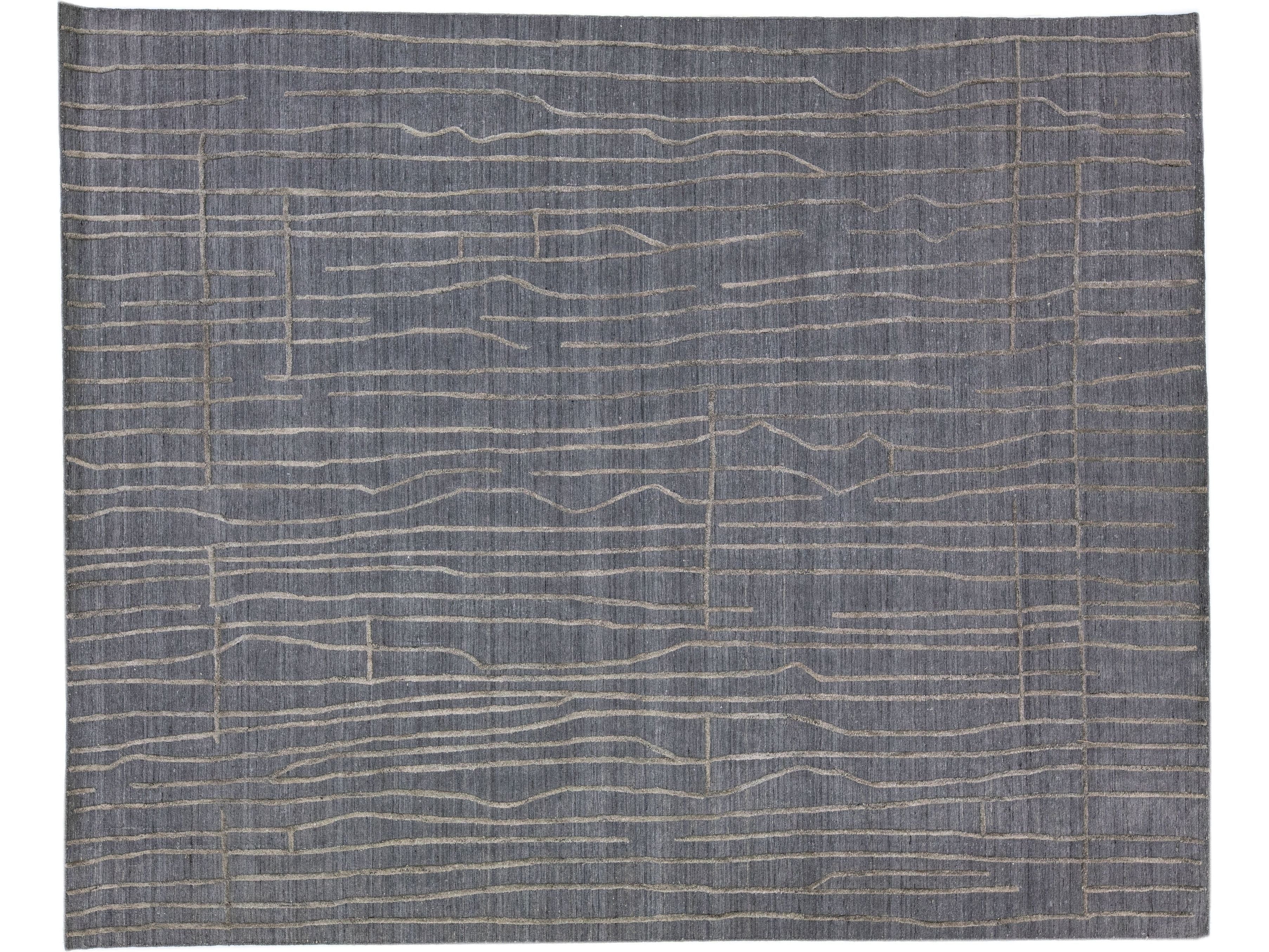 Contemporary Texture Handmade Charcoal Wool & Viscose Rug