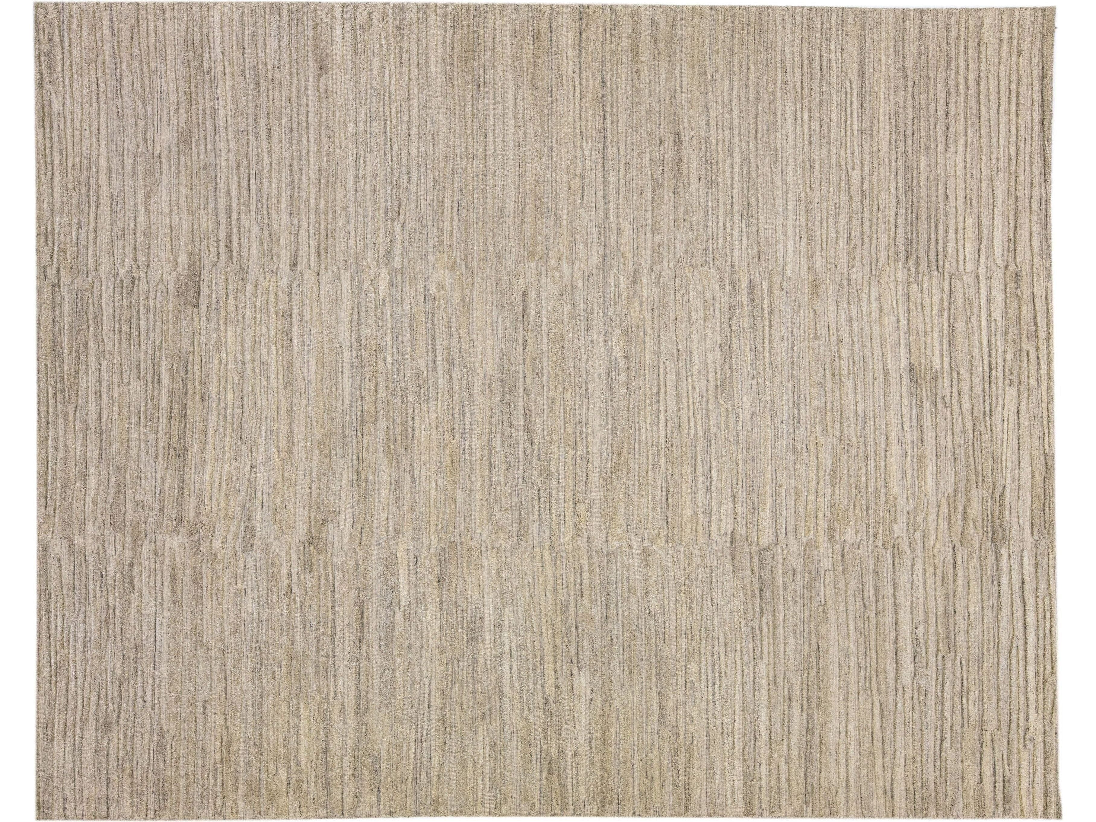 Contemporary Texture Natural Beige Handmade Wool & Viscose Rug
