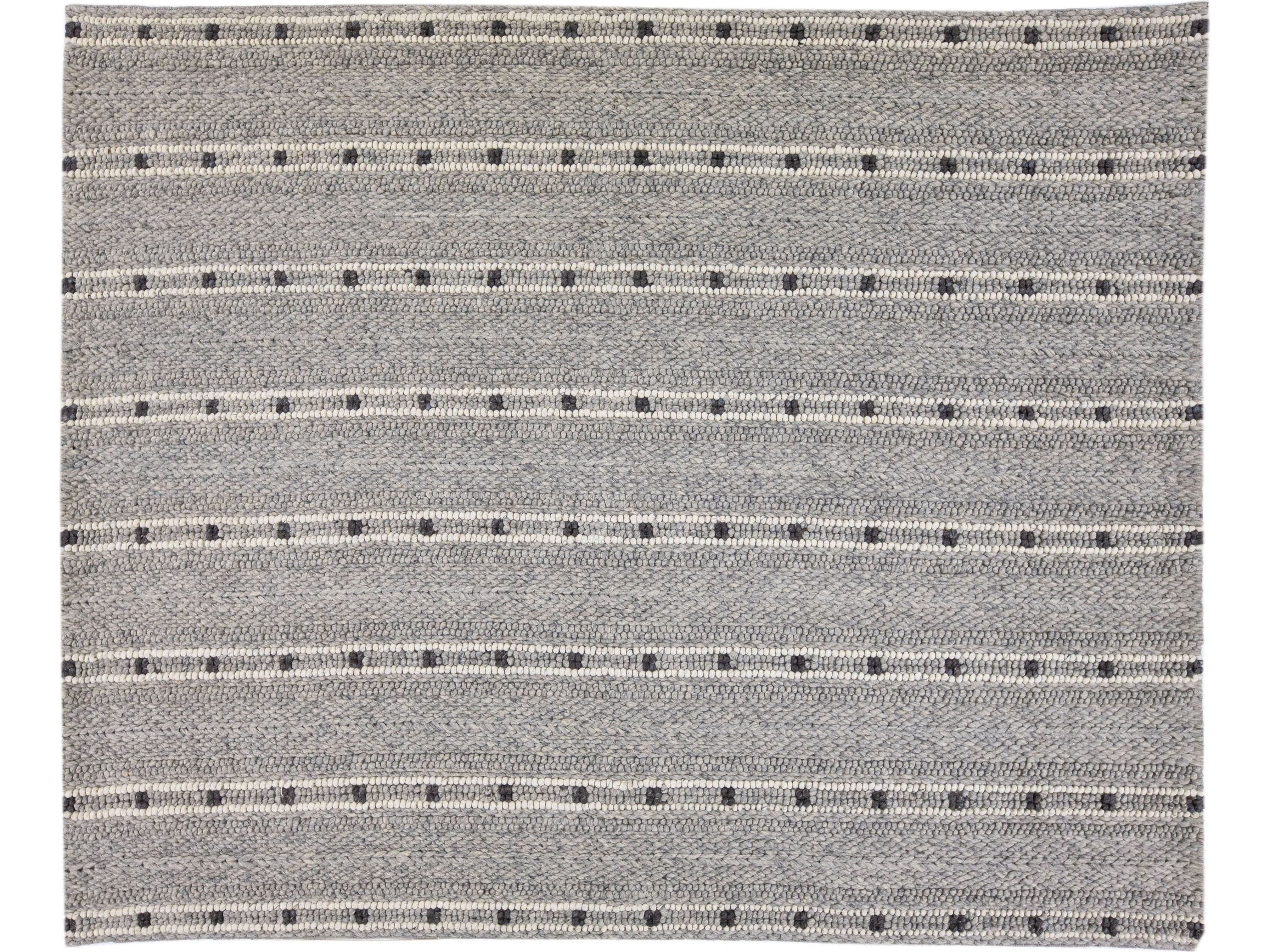 Grey Contemporary Cicero Handmade Texture Wool Rug